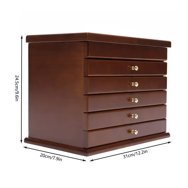 Hnědá dřevěná šperkovnice - 6 pater - velká - 30 x 18,5 x 25 cm - se vzorem čtyřlístku Hnědá dřevěná šperkovnice - 6 pater - velká - 30 x 18,5 x 25 cm - se vzorem čtyřlístku