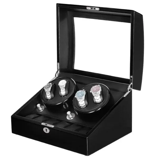 Automatický natahovač hodinek – 10 slotů – LED – 5 režimů – pro hodinky a prsteny – Polyuretan – Černá