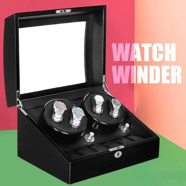 Automatický natahovač hodinek – 10 slotů – LED – 5 režimů – pro hodinky a prsteny – Polyuretan – Černá Automatický natahovač hodinek – 10 slotů – LED – 5 režimů – pro hodinky a prsteny – Polyuretan – Černá