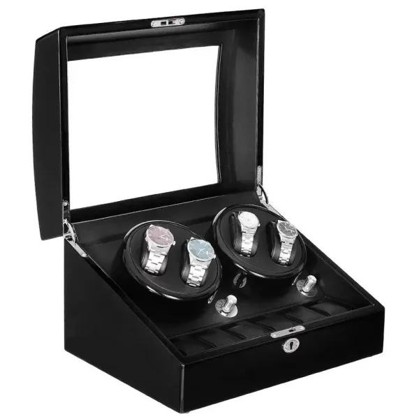Automatický natahovač hodinek – 10 slotů – LED – 5 režimů – pro hodinky a prsteny – Polyuretan – Černá