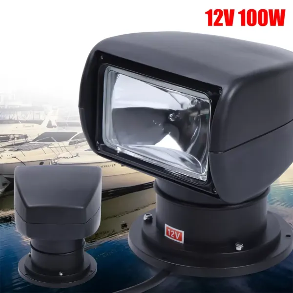 Námořní reflektor, 12V 100W vodotěsný pro nákladní auto s dálkovým ovládáním, 360° rotace, venkovní jachtová lampa