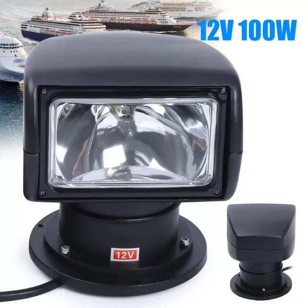 Námořní reflektor, 12V 100W vodotěsný pro nákladní auto s dálkovým ovládáním, 360° rotace, venkovní jachtová lampa