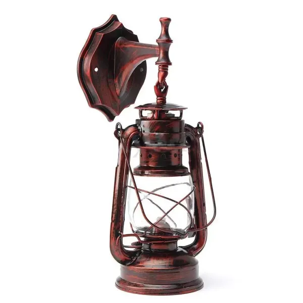 Retro nastavitelná kovová nástěnná lampa - Retro styl - Vintage styl - Rustikální styl - Romantická venkovní lucerna Červený bronz