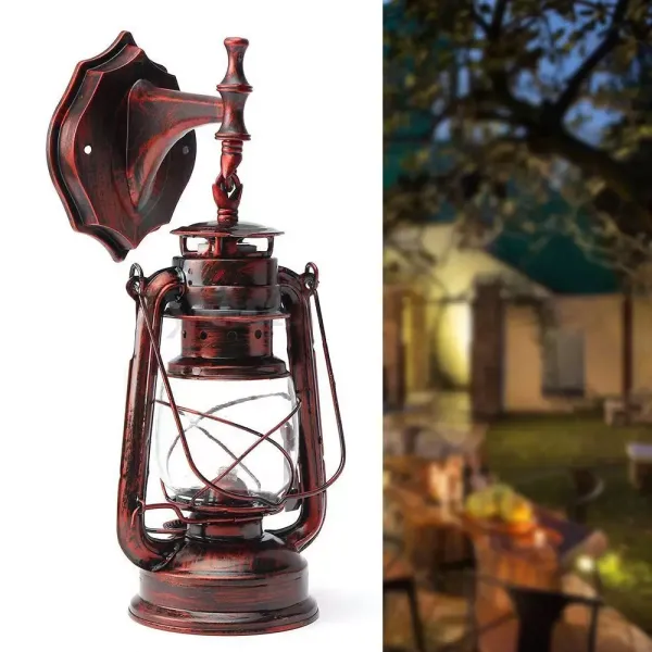 Retro nastavitelná kovová nástěnná lampa - Retro styl - Vintage styl - Rustikální styl - Romantická venkovní lucerna Červený bronz