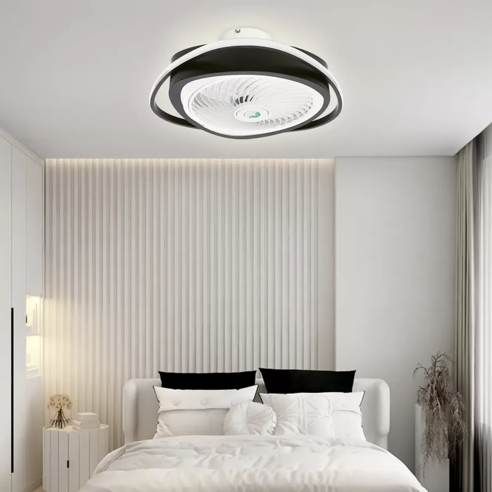 Stropní ventilátor se světlem, LED dálkové ovládání, plně nastavitelný režim svícení, neviditelná akrylová křídla