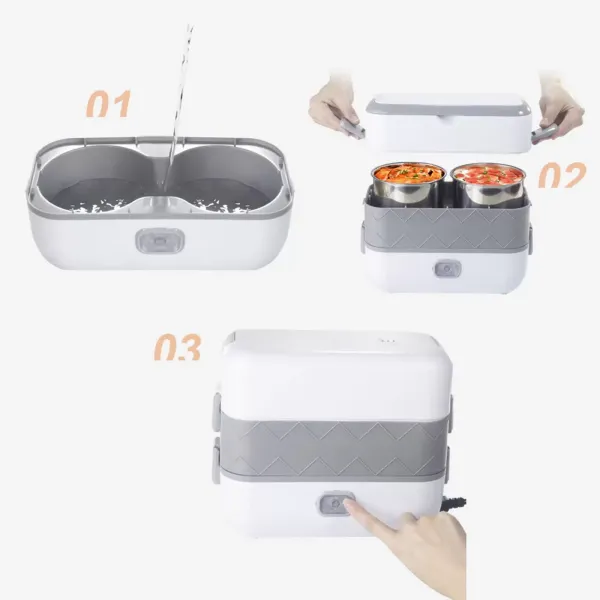 Přenosný elektrický topný box na oběd Nerezový topný box na jídlo 2 vrstvy