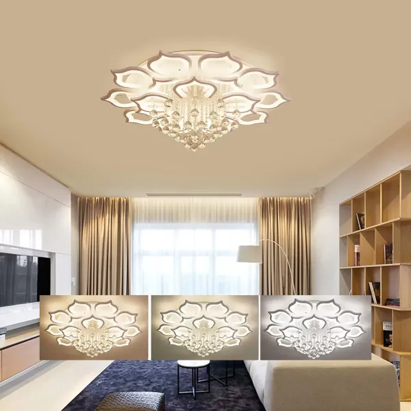 Moderní LED stropní svítidlo se stmívatelným dálkovým ovládáním, křišťálové okvětní plátky, 16 hlav Moderní LED stropní svítidlo se stmívatelným dálkovým ovládáním, křišťálové okvětní plátky, 16 hlav
