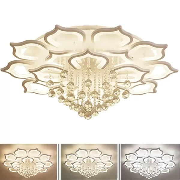 Moderní LED stropní svítidlo se stmívatelným dálkovým ovládáním, křišťálové okvětní plátky, 16 hlav Moderní LED stropní svítidlo se stmívatelným dálkovým ovládáním, křišťálové okvětní plátky, 16 hlav