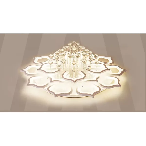 Moderní LED stropní svítidlo se stmívatelným dálkovým ovládáním, křišťálové okvětní plátky, 16 hlav