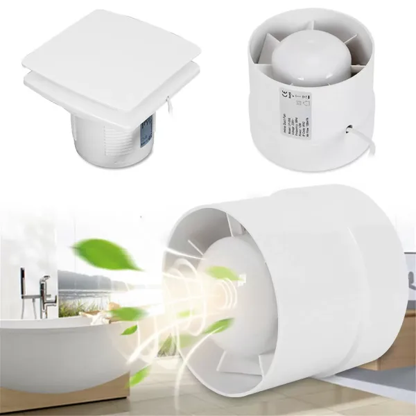 CNCEST Koupelnový trubkový ventilátor s kuličkovým ložiskem 100/125/150 mm pro WC, Koupelnu, Skleník, Kuchyni, Kulatý, 100 mm
