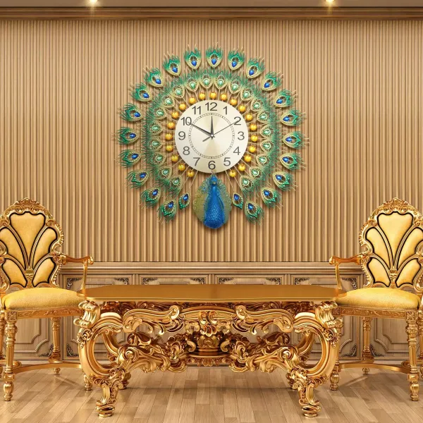 60 x 60 cm Peacock Nástěnné hodiny Vícebarevné kovové hodiny Nástěnná dekorace v evropském stylu do obývacího pokoje, ložnice nebo jako dárek
