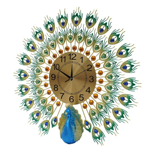 60 x 60 cm Peacock Nástěnné hodiny Vícebarevné kovové hodiny Nástěnná dekorace v evropském stylu do obývacího pokoje, ložnice nebo jako dárek