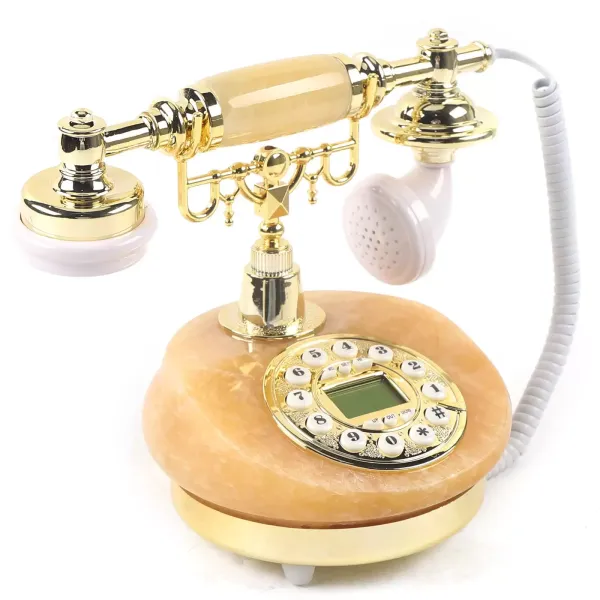 Vintage Jade Retro Evropský styl pevné linky, žlutá + zlatá, kabelový telefon Malý základní stolní telefon