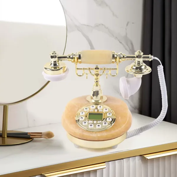Vintage Jade Retro Evropský styl pevné linky, žlutá + zlatá, kabelový telefon Malý základní stolní telefon