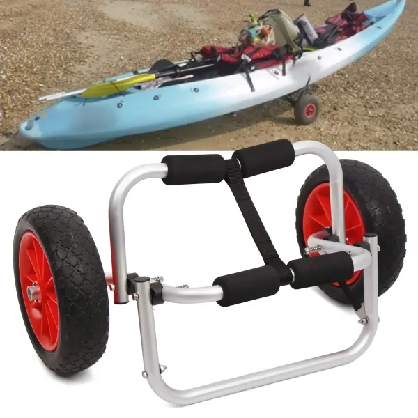 Kajakový vozík 150 lb, hliníkový nastavitelný přenosný vozík na kajak se 2 gumovými kolečky pro outdoorové sporty