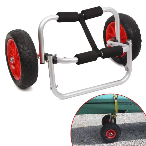 Kajakový vozík 150 lb, hliníkový nastavitelný přenosný vozík na kajak se 2 gumovými kolečky pro outdoorové sporty