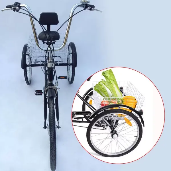 24'' 3kolová tříkolka pro dospělé, 6rychlostní košík Sedadlo Tříkolka Cyklistické plavby Největší nákladní tříkolka