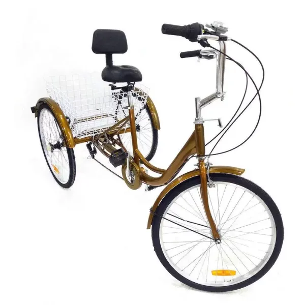 24" s košíkem, 6rychlostní tříkolka pro dospělé, nastavitelná řídítka s opěrkou pro muže, ženy, seniory 24" s košíkem, 6rychlostní tříkolka pro dospělé, nastavitelná řídítka s opěrkou pro muže, ženy, seniory