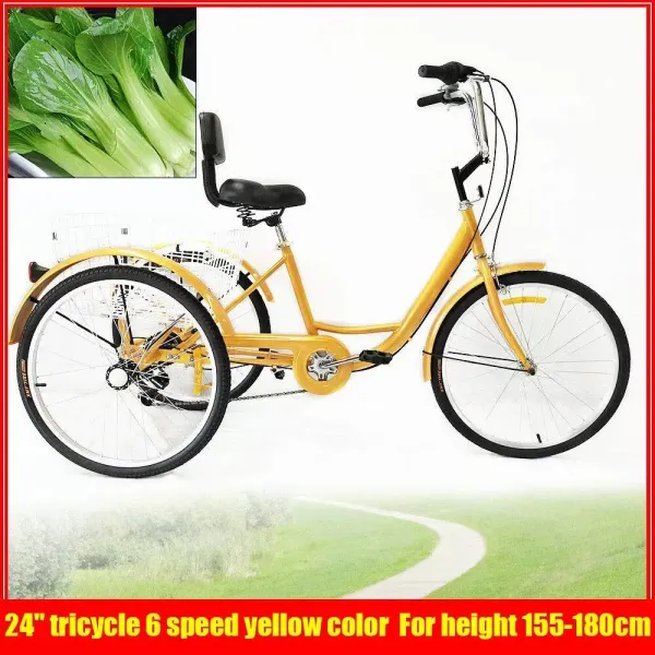 24" 6 rychlostí Tříkolka pro dospělé 3 kola Závodní kolo+s košíkem Žlutá (bez světla) 24" 6 rychlostí Tříkolka pro dospělé 3 kola Závodní kolo+s košíkem Žlutá (bez světla)