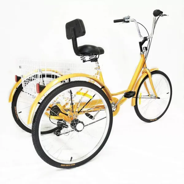24" 6 rychlostí Tříkolka pro dospělé 3 kola Závodní kolo+s košíkem Žlutá (bez světla) 24" 6 rychlostí Tříkolka pro dospělé 3 kola Závodní kolo+s košíkem Žlutá (bez světla)