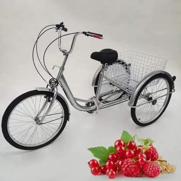 24" 3kolové kolo s košíkem, 6rychlostní kolo pro dospělé - Výškově nastavitelné - Pouzdro z uhlíkové oceli - Pro outdoorové sporty