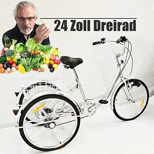 24" 3kolové kolo s košíkem, 6rychlostní kolo pro dospělé - Výškově nastavitelné - Pouzdro z uhlíkové oceli - Pro outdoorové sporty 24" 3kolové kolo s košíkem, 6rychlostní kolo pro dospělé - Výškově nastavitelné - Pouzdro z uhlíkové oceli - Pro outdoorové sporty