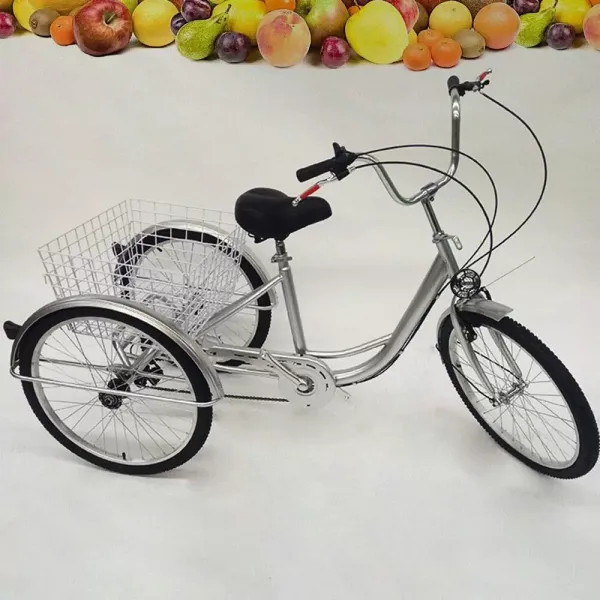 24" 3kolové kolo s košíkem, 6rychlostní kolo pro dospělé - Výškově nastavitelné - Pouzdro z uhlíkové oceli - Pro outdoorové sporty