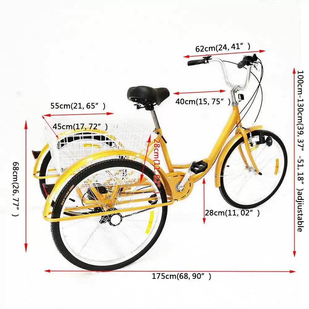 Tříkolka pro dospělé a dospělé - Se 3 koly - Seniorské kolo - 24" - 6rychlostní přehazovačka Shimano