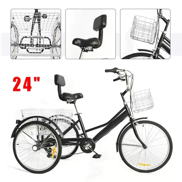 24" tříkolka pro dospělé, 7 rychlostí, nabíjecí kolo, nákupní kolo s košíkem, pro dospělé a seniory