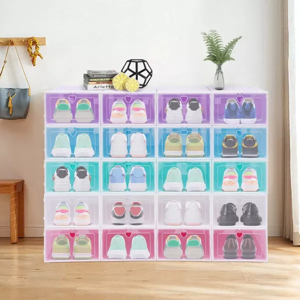 Stohovatelné krabice na boty po 20 baleních – plastový úložný box – s víkem (vícebarevné)