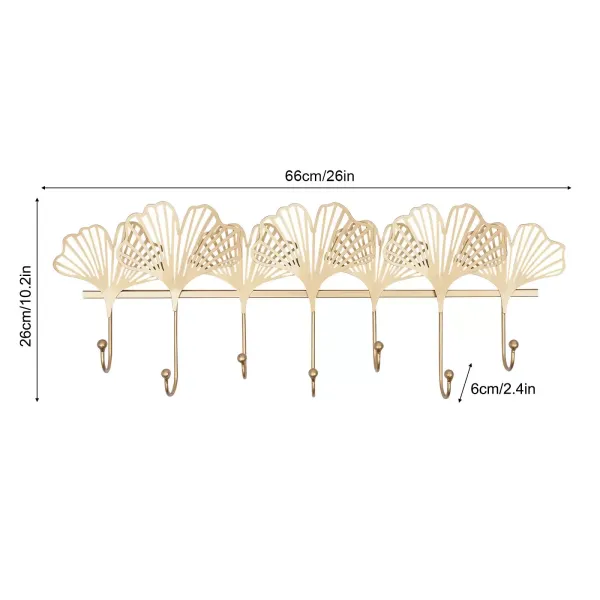 7 háčků Nástěnný věšák Ginkgo Leaf pro dekoraci obývacího pokoje Gold
