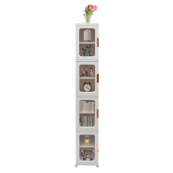 4patrový úložný box s víkem, skládací úložné boxy s kolečky, 24,5 x 28,5 x 166 cm, 1 víko, bílá