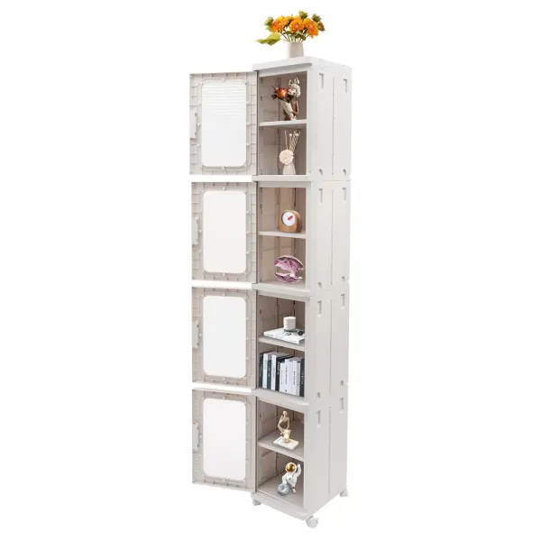 4patrový úložný box s víkem, skládací úložné boxy s kolečky, 24,5 x 28,5 x 166 cm, 1 víko, bílá 4patrový úložný box s víkem, skládací úložné boxy s kolečky, 24,5 x 28,5 x 166 cm, 1 víko, bílá