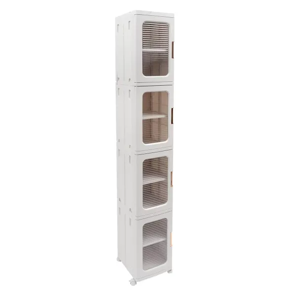 4patrový úložný box s víkem, skládací úložné boxy s kolečky, 24,5 x 28,5 x 166 cm, 1 víko, bílá
