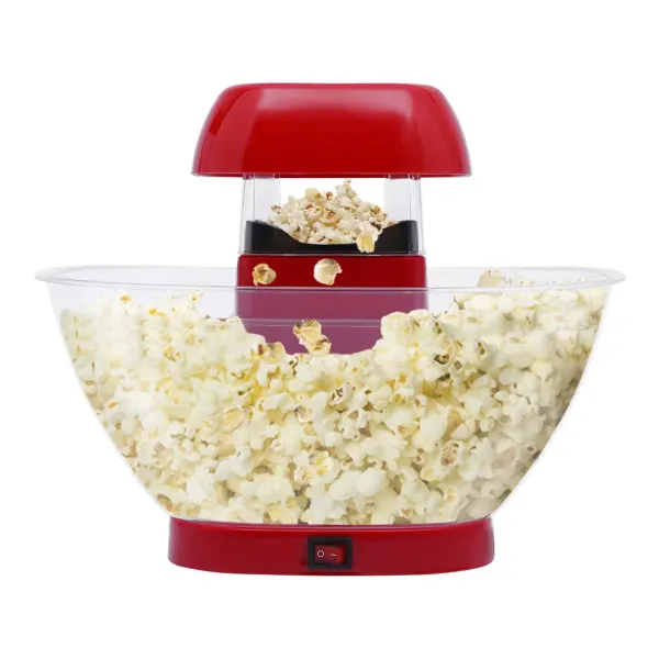 Popkornovač, 1200W tichý a rychlý elektrický stroj na kukuřici, zdravá svačina, domácí popcorn bez tuku a oleje, červený