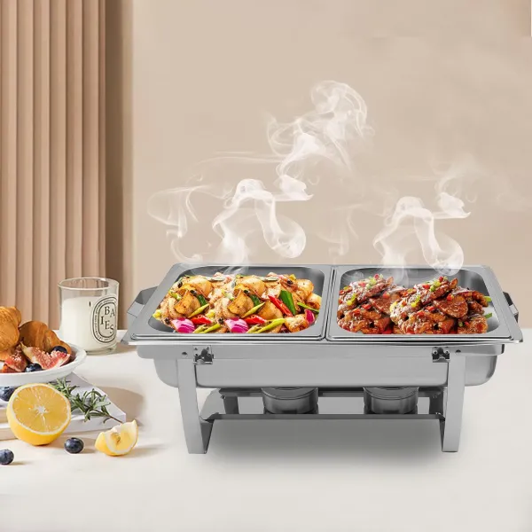 Obdélníkový nerezový ohřívač potravin Chafing-Dish 8,5 l pro catering, bufet a párty Obdélníkový nerezový ohřívač potravin Chafing-Dish 8,5 l pro catering, bufet a párty