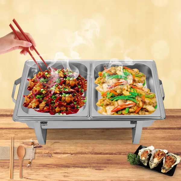 Obdélníkový nerezový ohřívač potravin Chafing-Dish 8,5 l pro catering, bufet a párty Obdélníkový nerezový ohřívač potravin Chafing-Dish 8,5 l pro catering, bufet a párty