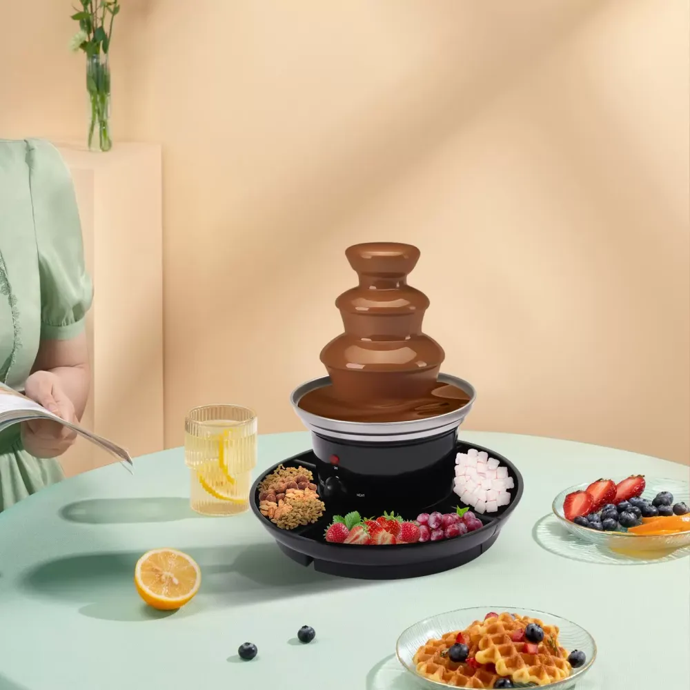 Čokoládová fontána na fondue, 3patrová fontána na párty s ovocným talířem pro narozeninovou oslavu, svatební oslavu