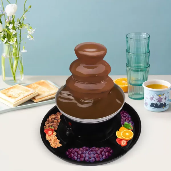 Čokoládová fontána na fondue, 3patrová fontána na párty s ovocným talířem pro narozeninovou oslavu, svatební oslavu Čokoládová fontána na fondue, 3patrová fontána na párty s ovocným talířem pro narozeninovou oslavu, svatební oslavu