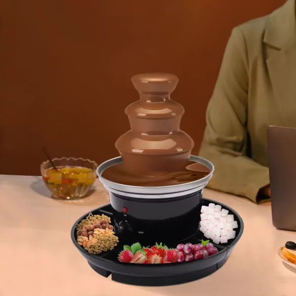 Čokoládová fontána na fondue, 3patrová fontána na párty s ovocným talířem pro narozeninovou oslavu, svatební oslavu