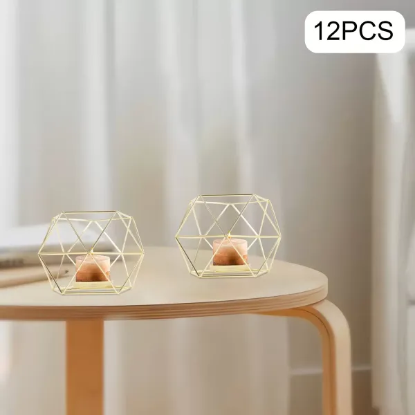 Sada 12 zlatých kovových svícnů na čajové svíčky, geometrické svíčky na čajové svíčky, dekorace na vánoční stůl na vázy, svatba, dekorace na stůl