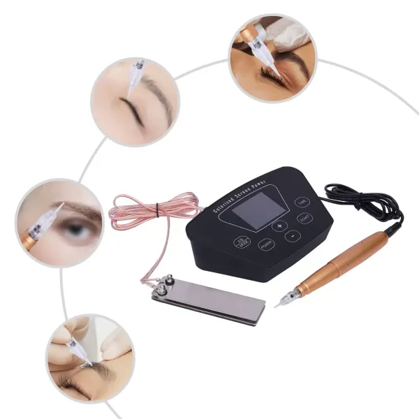 Kompletní sada na tetování obočí s 10 kusy tetovacích jehel a se sadou pro semipermanentní make-up na rty