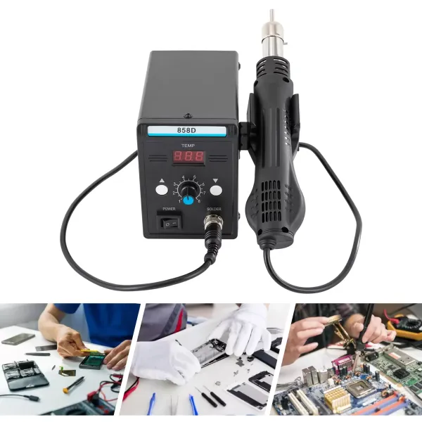 Horkovzdušná přepracovací stanice, 220V SMD pájecí stanice s horkovzdušnou pistolí, pro elektroniku, odpájecí pájecí opravy Horkovzdušná přepracovací stanice, 220V SMD pájecí stanice s horkovzdušnou pistolí, pro elektroniku, odpájecí pájecí opravy