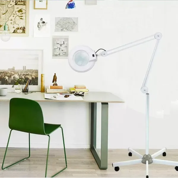 Zvětšovací lampa s 5 kolečky s mobilní podporou Světlo s lupou pro kosmetický salon, lékařskou ordinaci (8 dioptrií)
