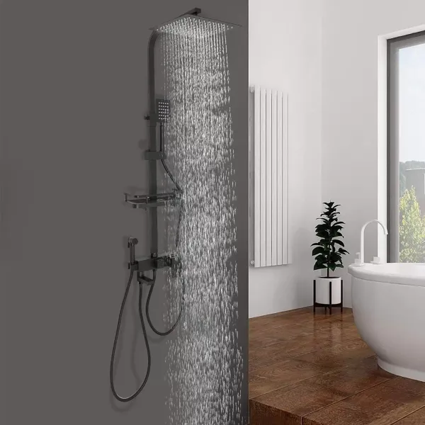 Nerezová sprchová baterie - Panel dešťové sprchy - Sada dešťové sprchy 4 v 1 - Dešťová sprcha (černá)