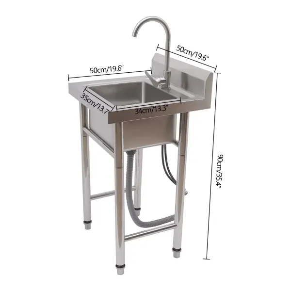 Mobilní kuchyňský dřez s baterií, studená a horká voda, nerezová ocel, komerční, dílna, farma, potraviny, stříbro, 50 cm