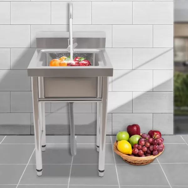 Mobilní kuchyňský dřez s baterií, studená a horká voda, nerezová ocel, komerční, dílna, farma, potraviny, stříbro, 50 cm
