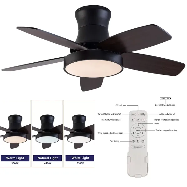 42palcový ventilátorový lustr-BT258 černé hnědo-tříbarevné světlo s frekvenčním převodem a dálkovým ovládáním