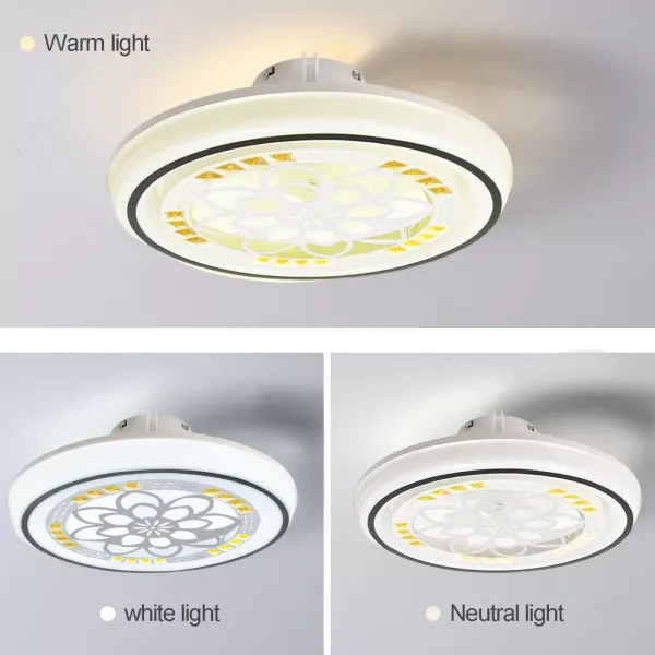 Stropní světlo Dálkové ovládání Stropní moderní LED Obývací pokoj Ložnice Lampa s ventilátorem Kulaté bezlopatkové stropní ventilátorové světlo LED stmívatelné lustrové svítidlo