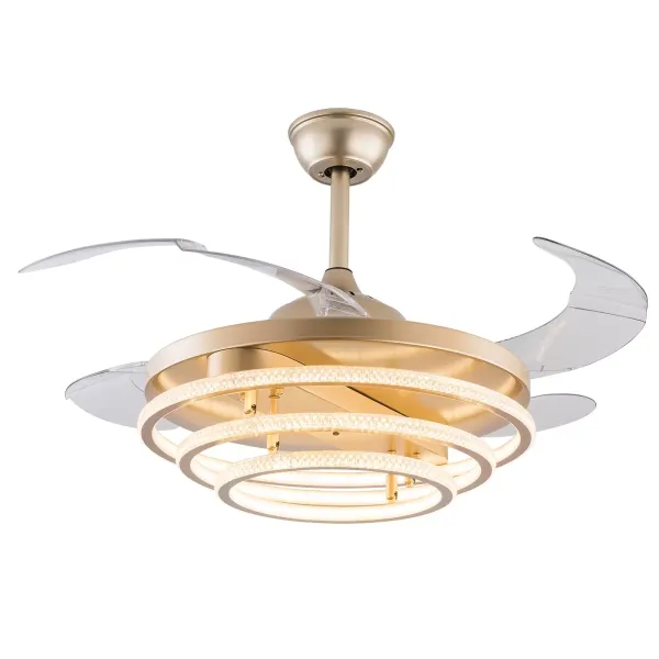 42" BT260 Tri-Ring zlatý závěsný ventilátor – tříbarevné proměnlivé světlo s frekvenční konverzí a dálkovým ovládáním – široké napětí